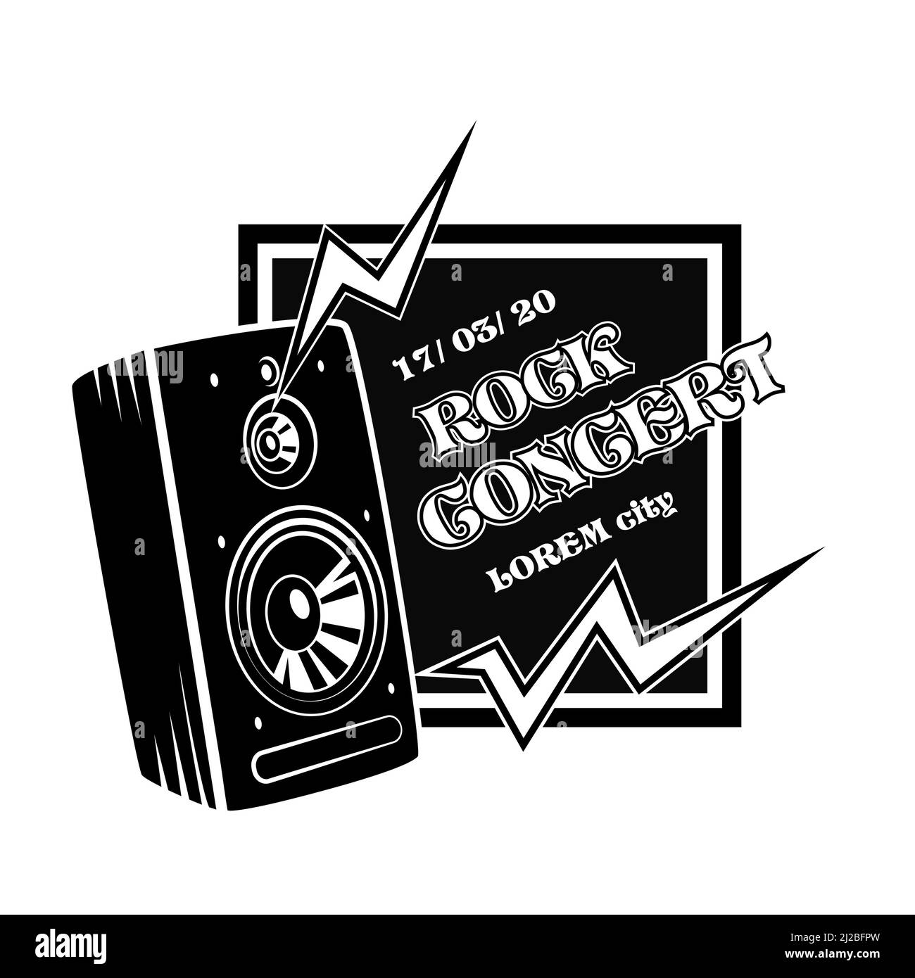 Vintage rock concert invitation vector illustration. Monochrome promotional badge for musical festival. Entertainment and music concept can be used fo Stock Vector