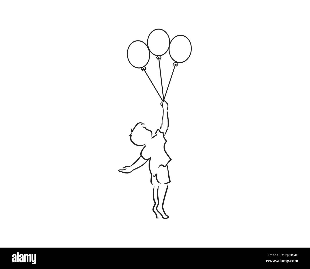 A Young Kid is Holding Flying Balloons Stock Vector