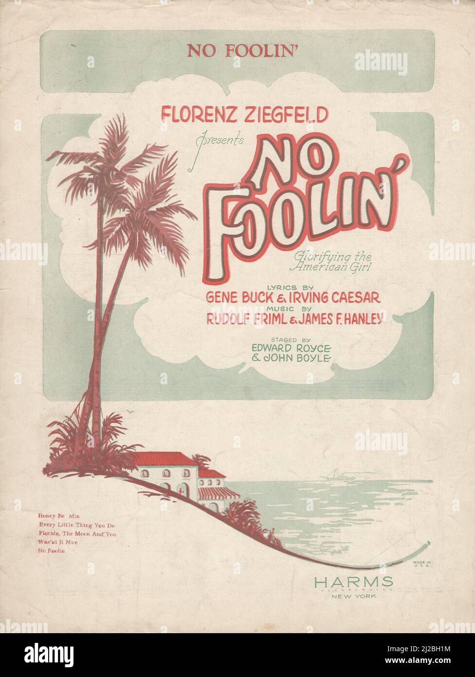 'No Foolin'' 1926 Ziegfeld Musical Revue Sheet Music Cover Stock Photo