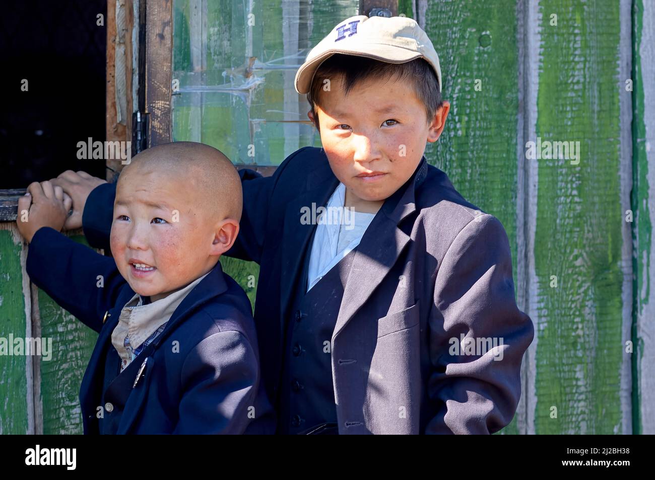 Mongolia. Portrait of two boys Stock Photo - Alamy