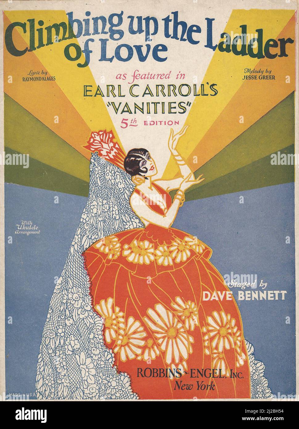 'Climbing Up the Ladder of Love' Song from 'Earl Carroll's Vanities' 1926 Musical Revue Sheet Music Cover Stock Photo