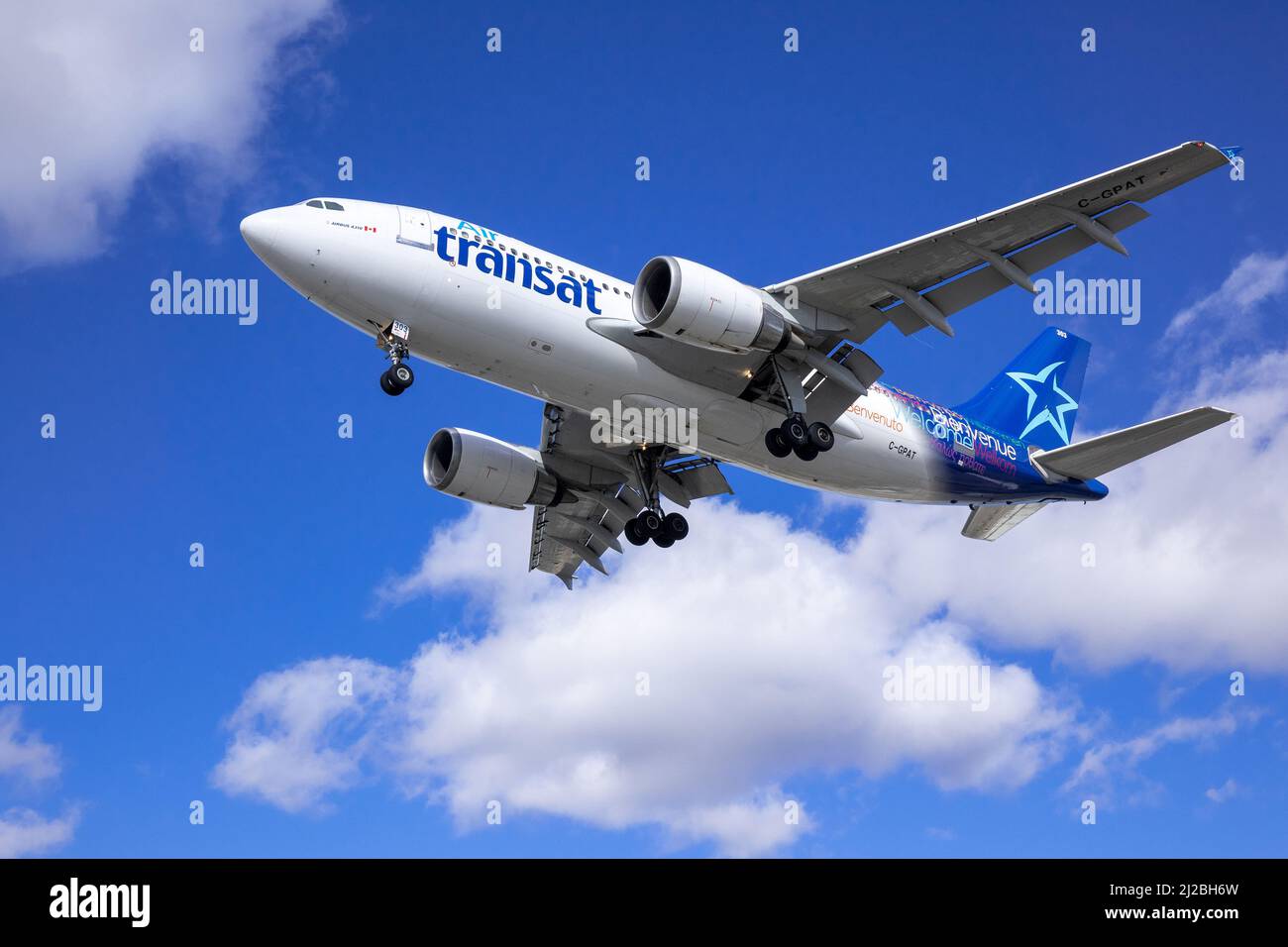 Canadian Airline Air Transat Airbus A310 Landing At Lester B. Pearson International Airport, known as Toronto Pearson International Airport Canada Stock Photo