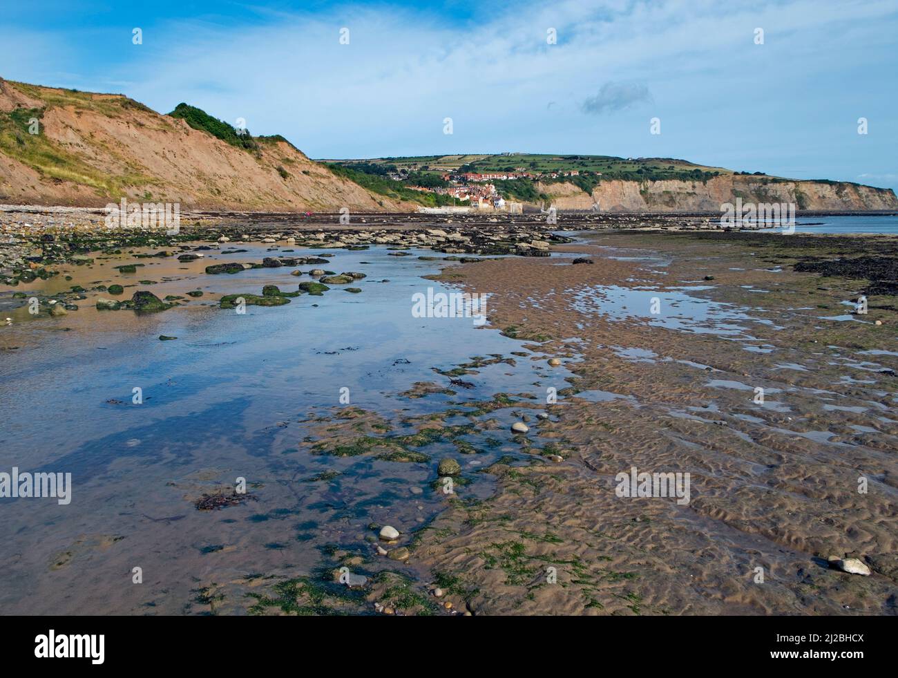 View of Robin Hoods Bay at low tide, North East Yorkshire, September Stock Photo