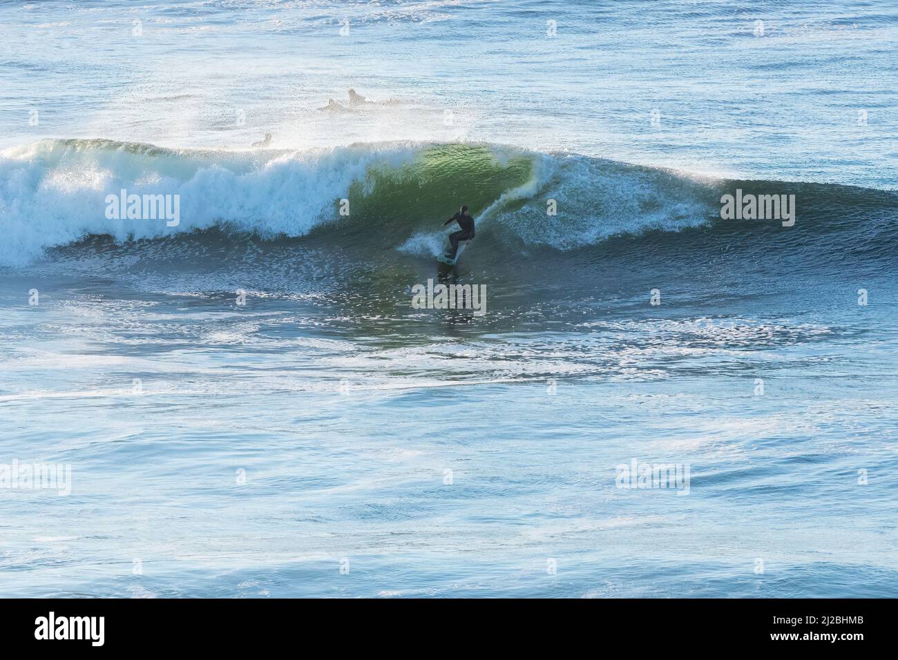 Pichilemu, Region de O'Higgins, Chile - Surfer at Punta de Lobos a surfing beach at the south of Pichilemu. Stock Photo