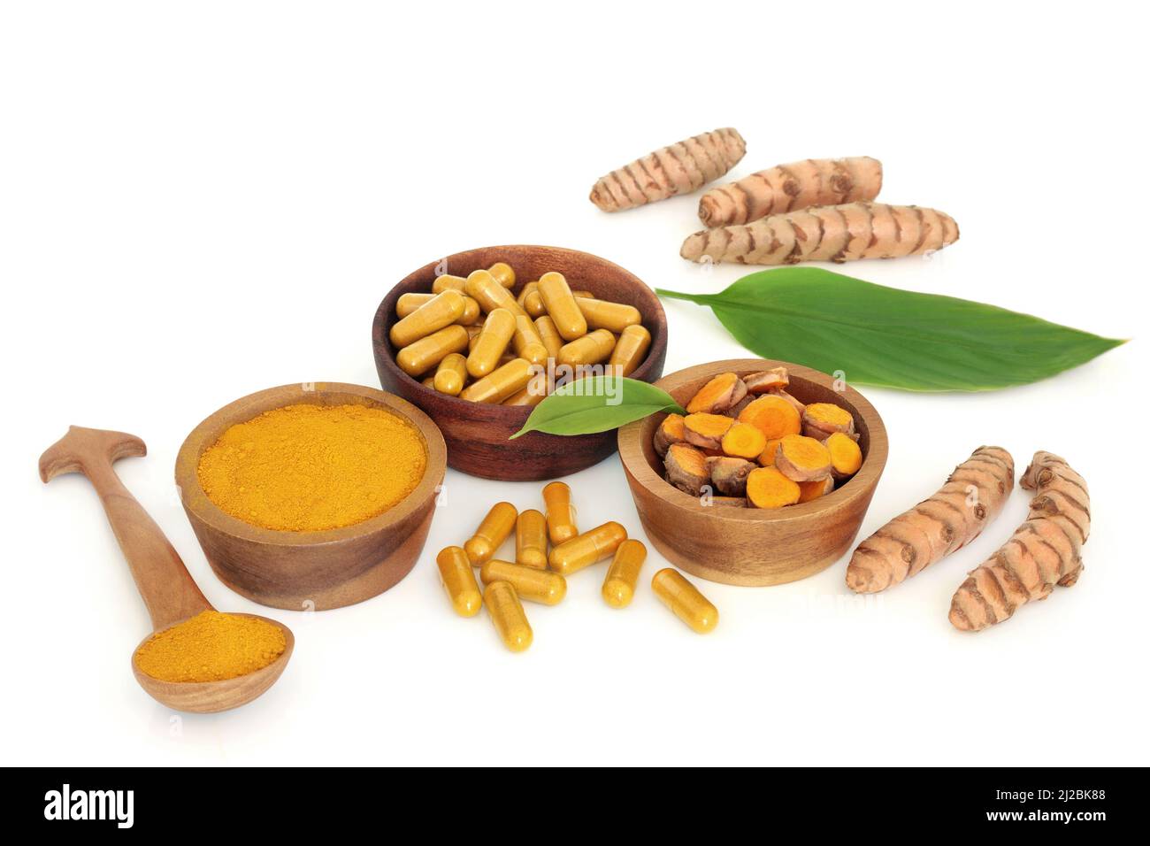 Turmeric herbal plant medicine and food seasoning with root, powder