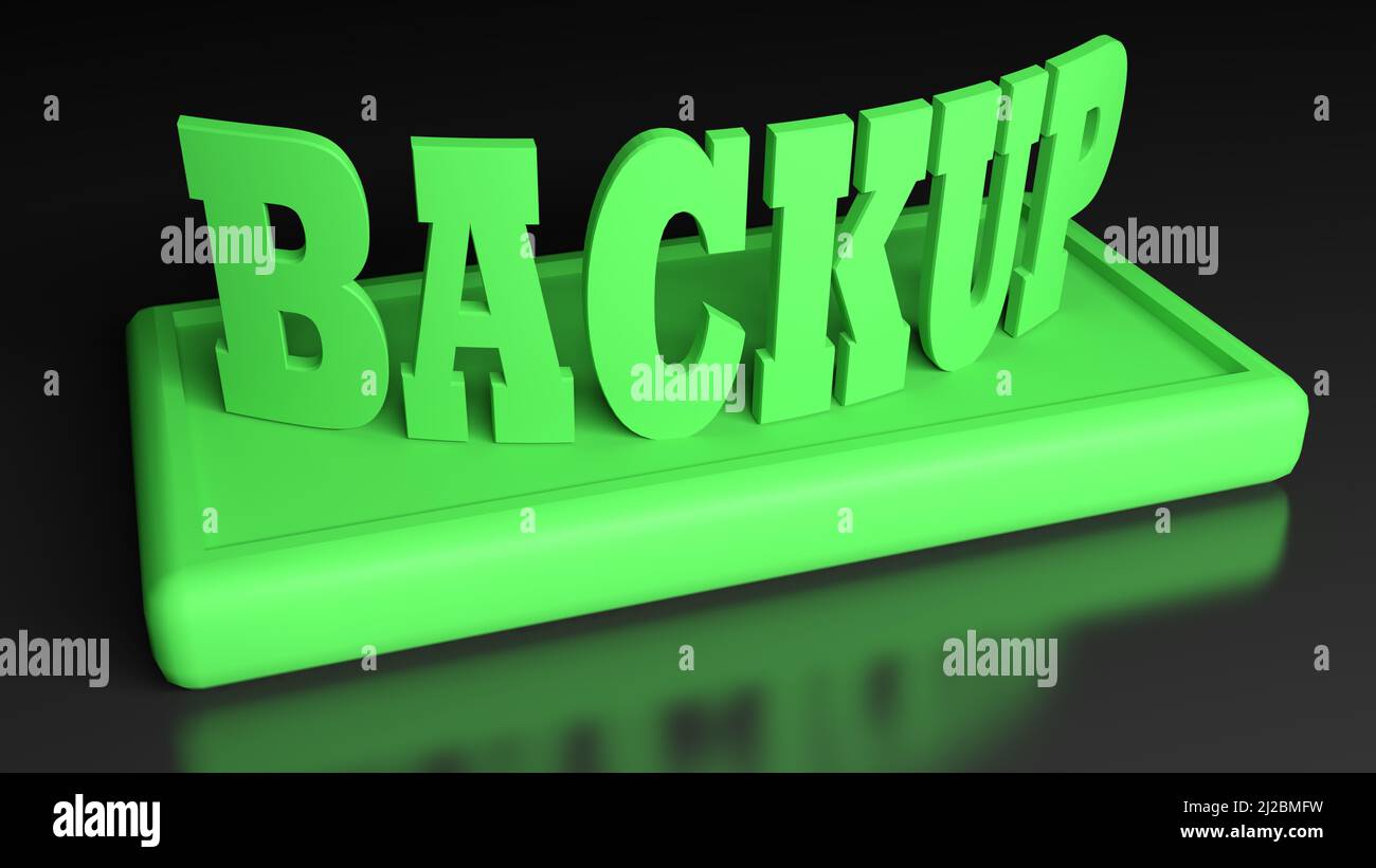 BACKUP green write on green stand - 3D rendering illustration Stock ...
