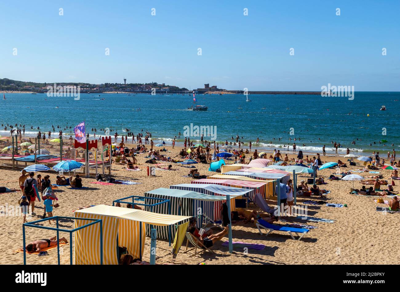 Summer season on the Grande Plage. SaintJeandeLuz, Pyrenees