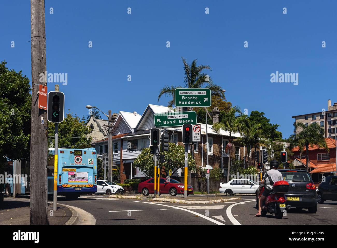 A sign for Bondi Road, heading to Bondi BEach Stock Photo Alamy