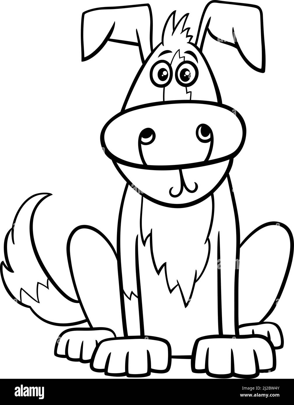 Black and white cartoon illustration of funny dog comic animal ...