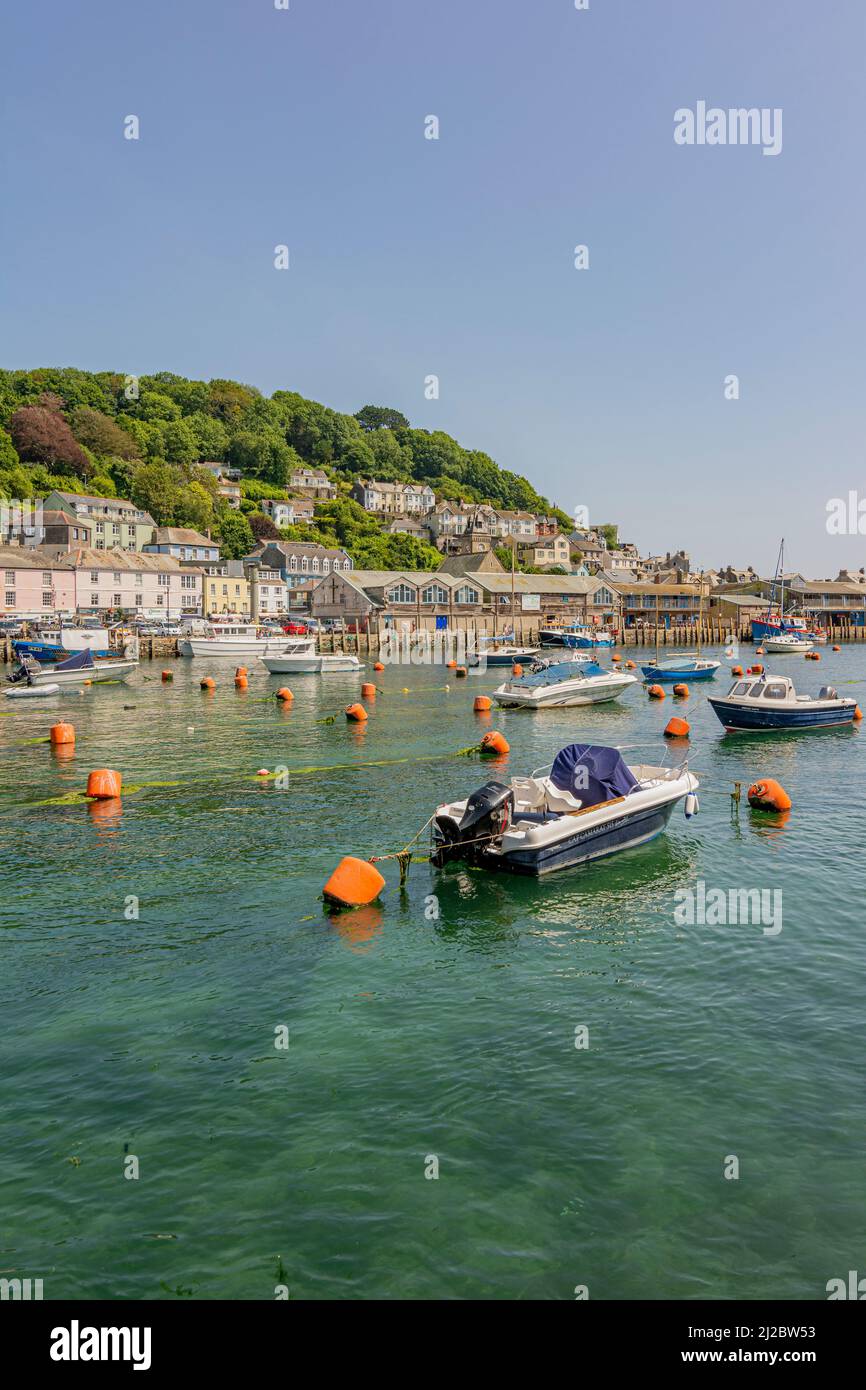 Looking over the East Looe River at high tide to East Looe and its