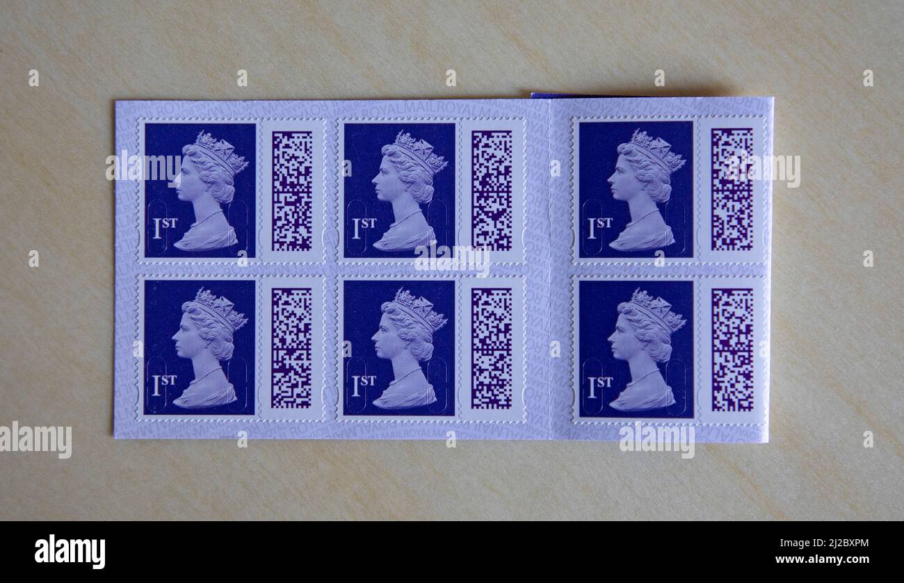 Stamp prices are due to rise in just under one week. UK. 31st March 2022. Royal Mail stamps. From April 4, the cost of 1st class stamps will reach 95p, up 10p from 85p meanwhile the price of 2nd class stamps will increase to 68p - up 2p from 66p. Credit: Archwhite/alamy live news. Stock Photo