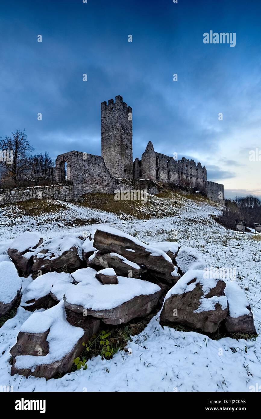 Belfort castle is one of the most fascinating medieval ruins in Trentino. Spormaggiore, Trento province, Trentino Alto-Adige, Italy, Europe. Stock Photo
