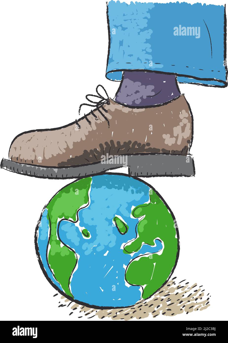 Crushing the world under one foot Stock Vector
