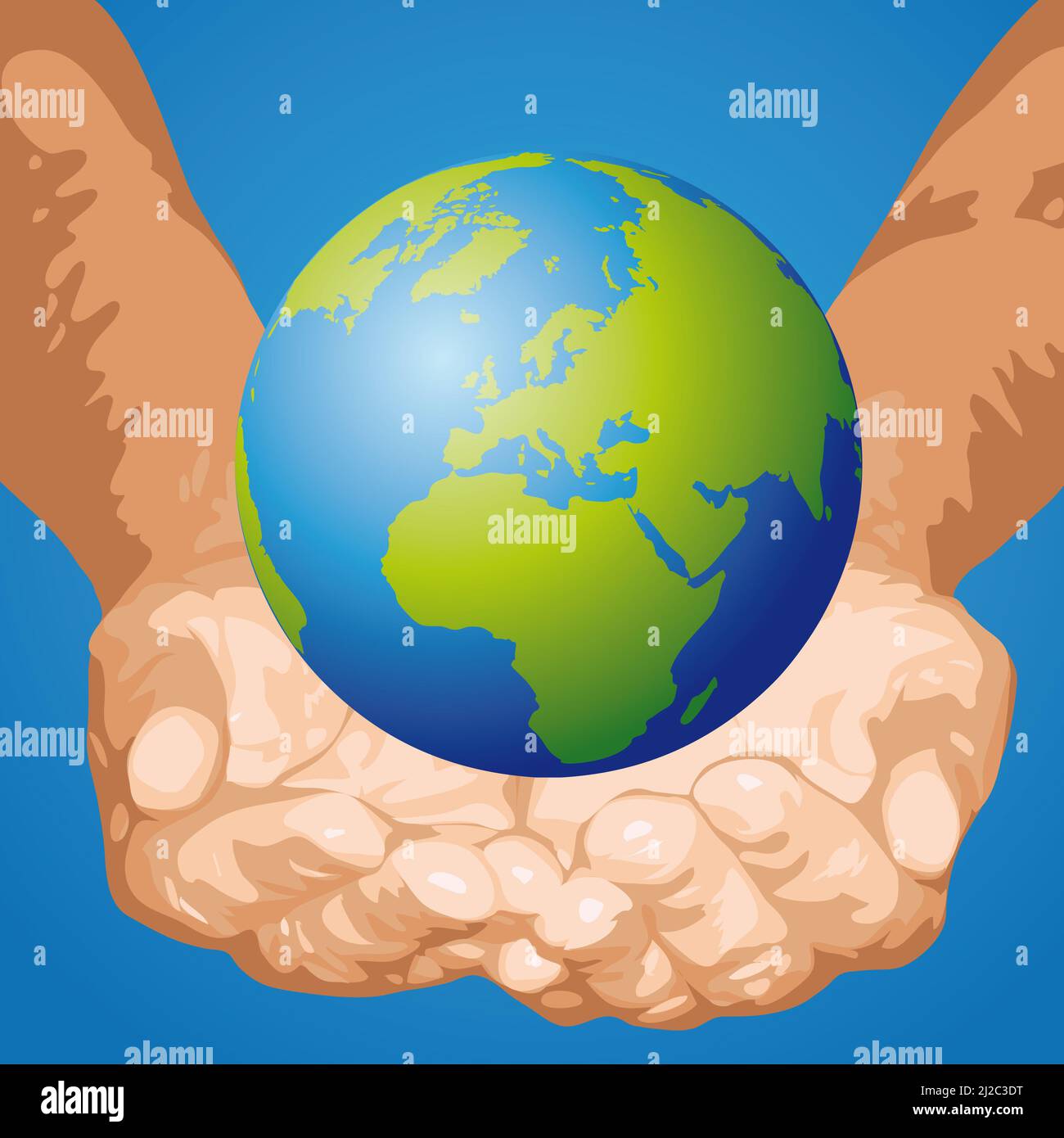 Hand protecting the world, environment protection, vector illustration. Stock Photo