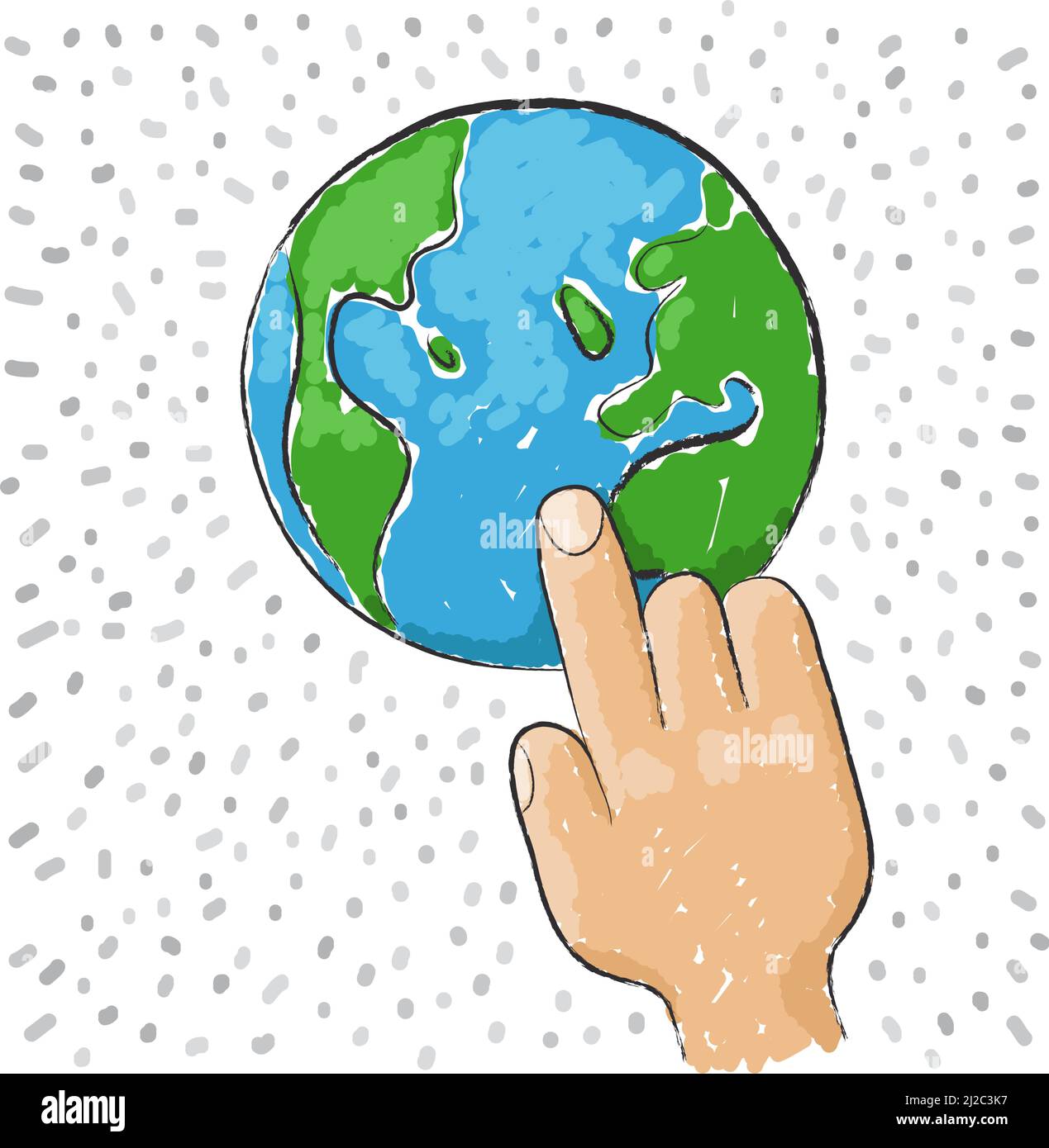 Hand pointing to the world, environment protection, vector illustration. Stock Vector