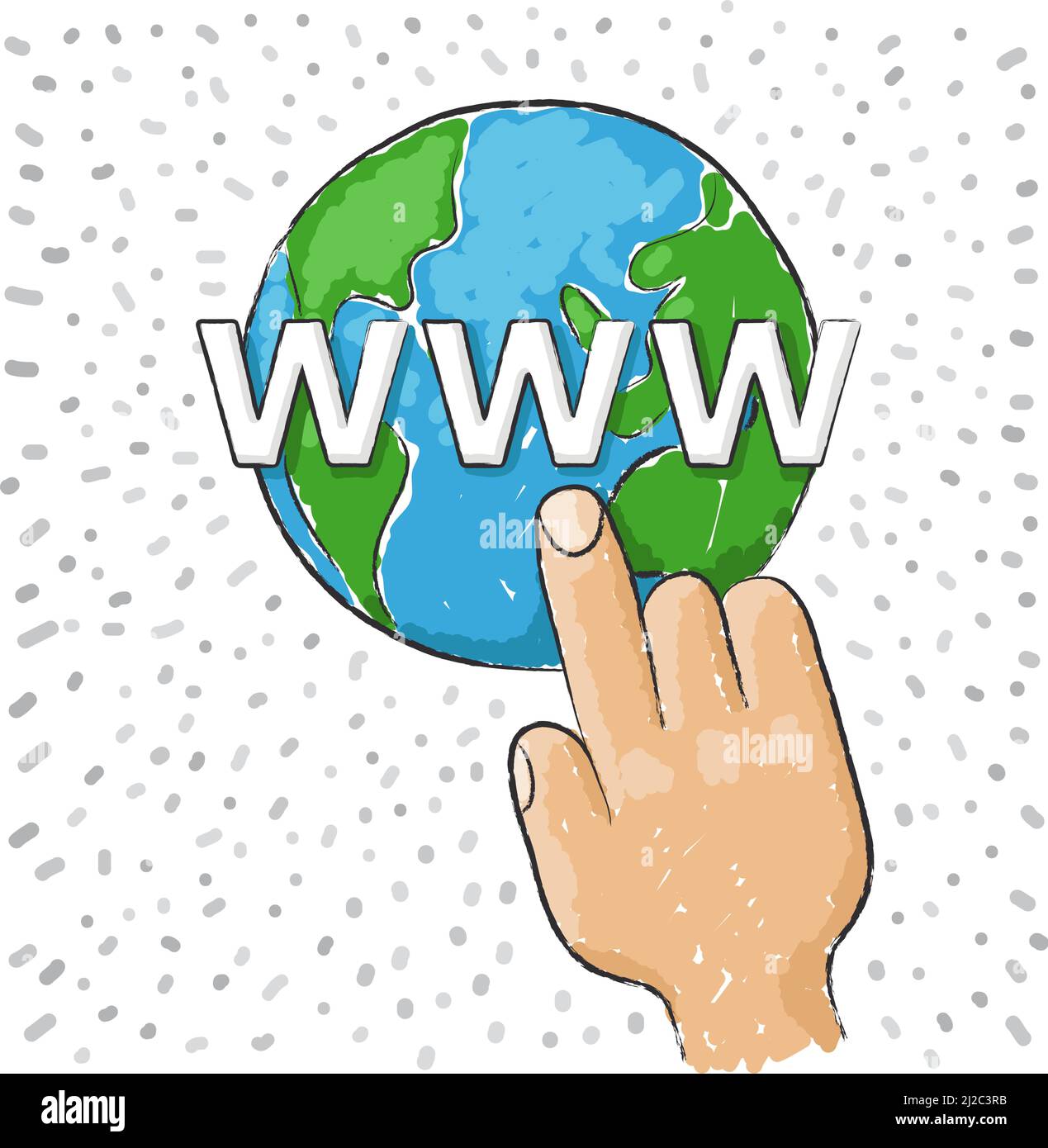 World map globe hand pointing Cut Out Stock Images & Pictures - Alamy