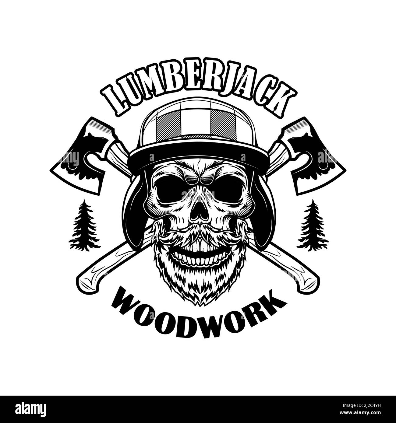 Bearded lumberjack skull vector illustration. Head of skeleton with crossed  axes and woodwork text. Logger or woodsman concept for emblems or tattoo t  Stock Vector Image & Art - Alamy