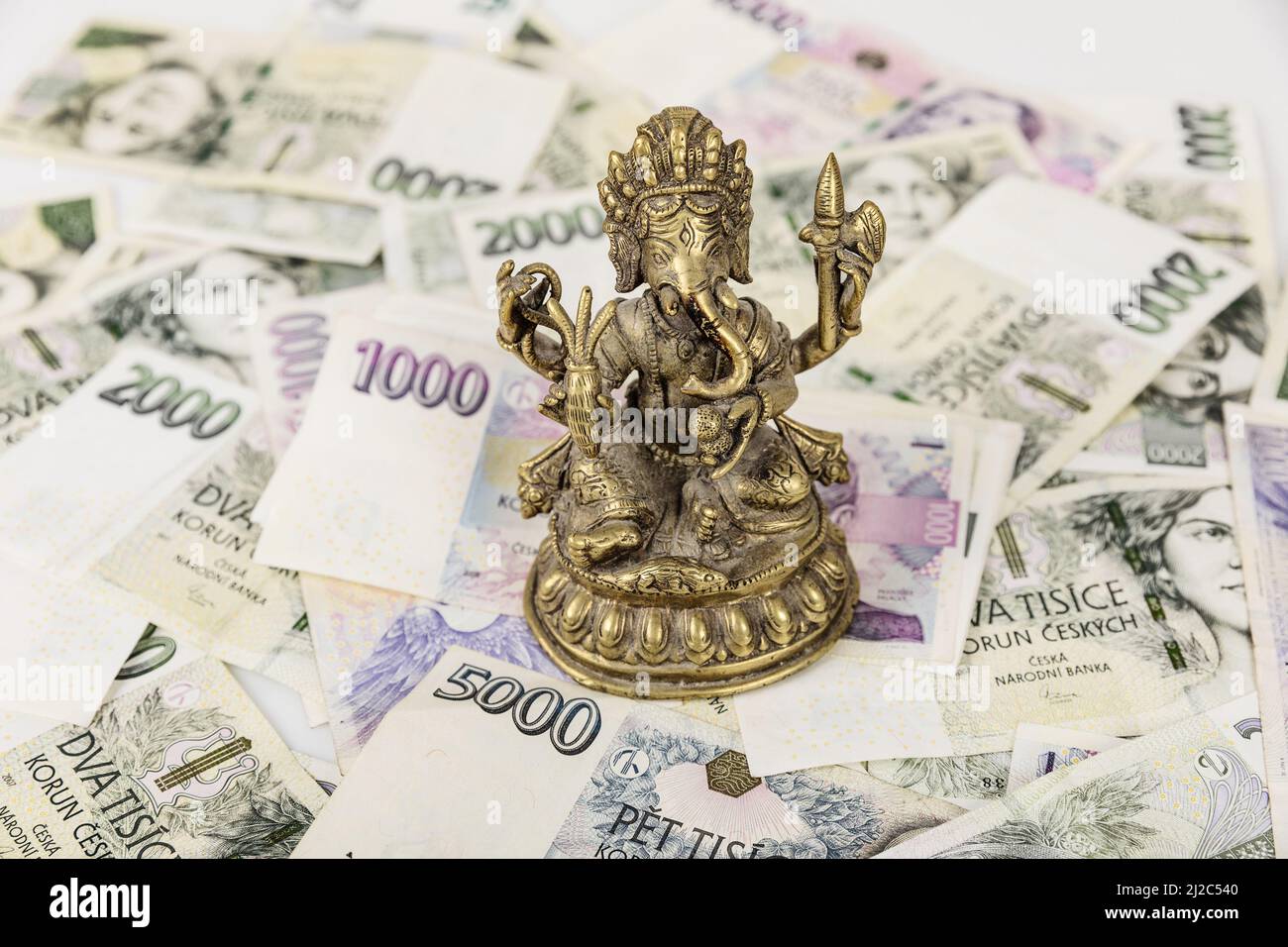 Czech banknotes scattered irregularly on the table. Financial concept.Financial concept in Czech currency. business, finance, saving and cash concept Stock Photo