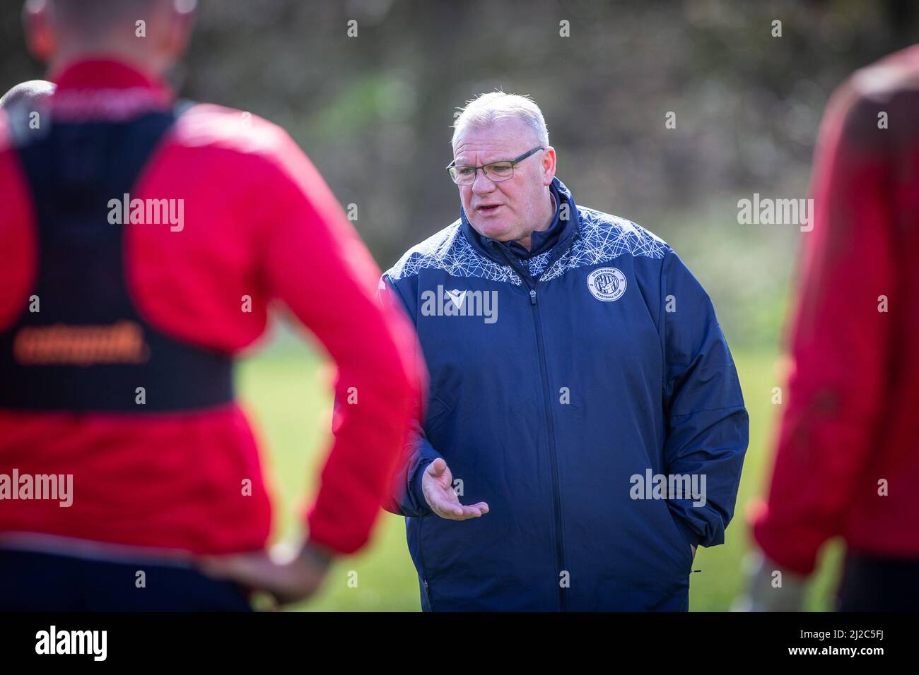 Football manager Steve Evans during training session at Stevenage Football Club Stock Photo