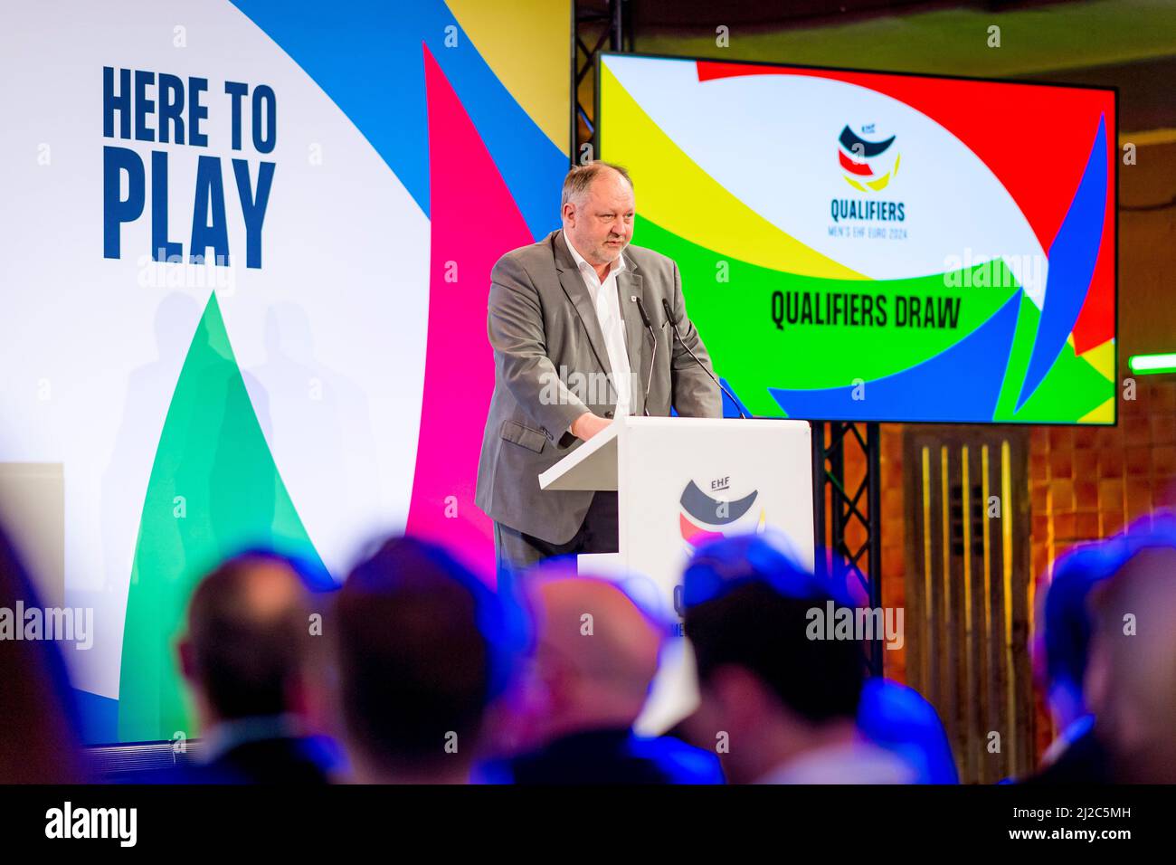 Berlin, Germany. 31st Mar, 2022. Andreas Michelmann, President of the German Handball Federation (DHB), stands at the lectern. Credit: Sascha Klahn/dpa/Alamy Live News Stock Photo