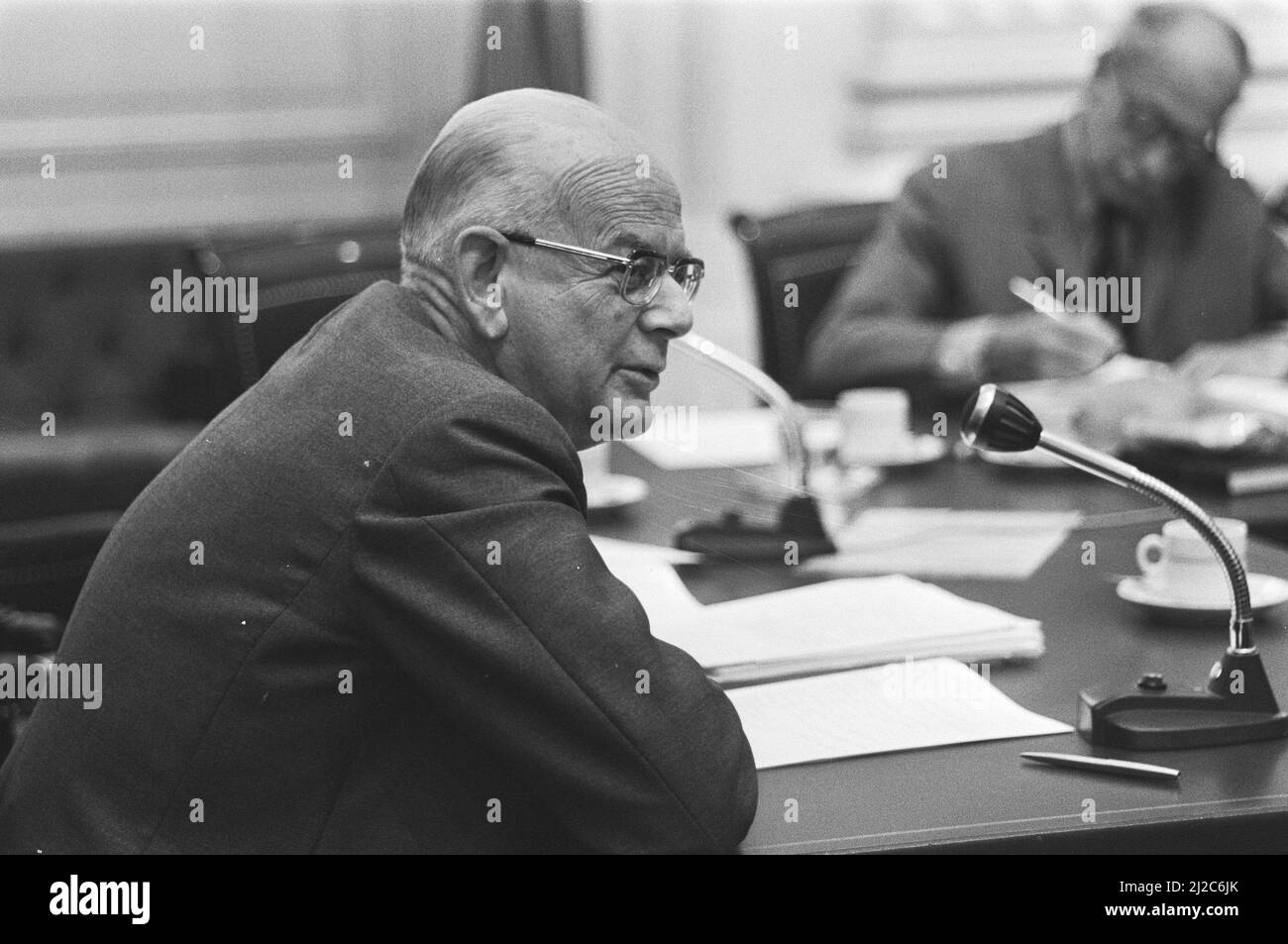 Ministers answer in connection with emancipation policy in the House of Representatives , Minister De Gaay Fortman in the House (close) ca. 21 June 1976 Stock Photo