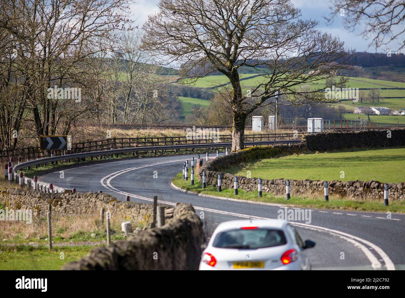 Bends in the main road of the A65. The A65 is a major road in England. It runs north west from