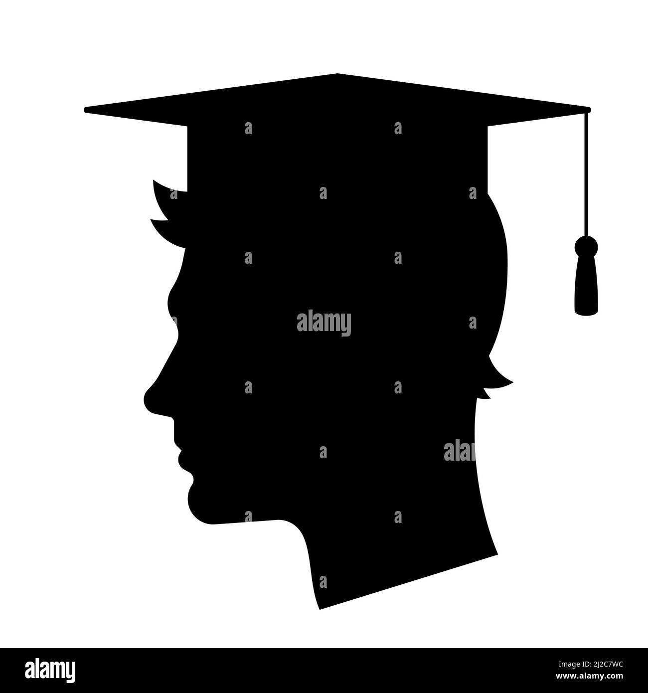 Graduate student - silhouette of man in graduation cap. The concept of graduating from university, school or educational institution. Male head, silho Stock Vector