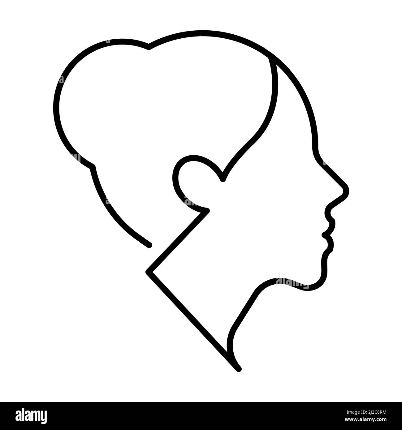 Simple Women's head Vector Line icon. Female user profile icon, side view, head, hairstyle bun Simple Women's head Vector Line icon. Female user profile icon, side view, head, hairstyle bun