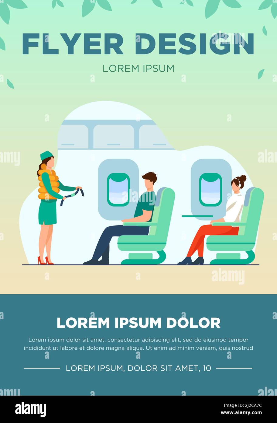 Flight attendant explaining safety instructions. Passenger, airplane