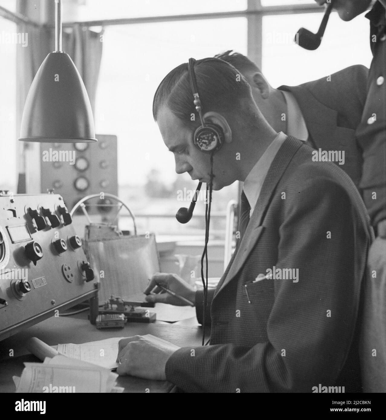 Radio contact in the control tower at Schiphol Airport ca 1936 Stock
