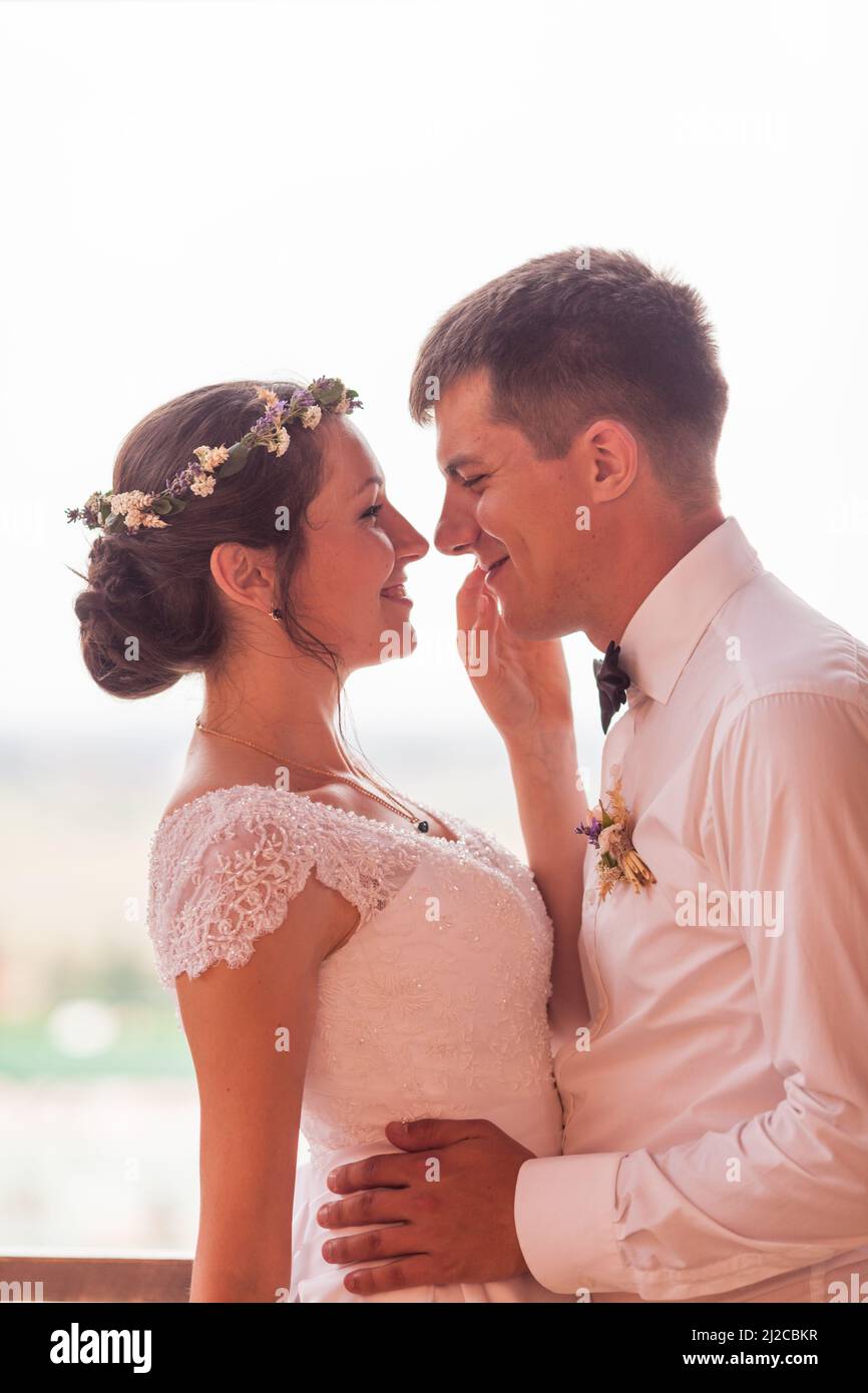 Happy bride and groom after wedding ceremony Stock Photo Alamy