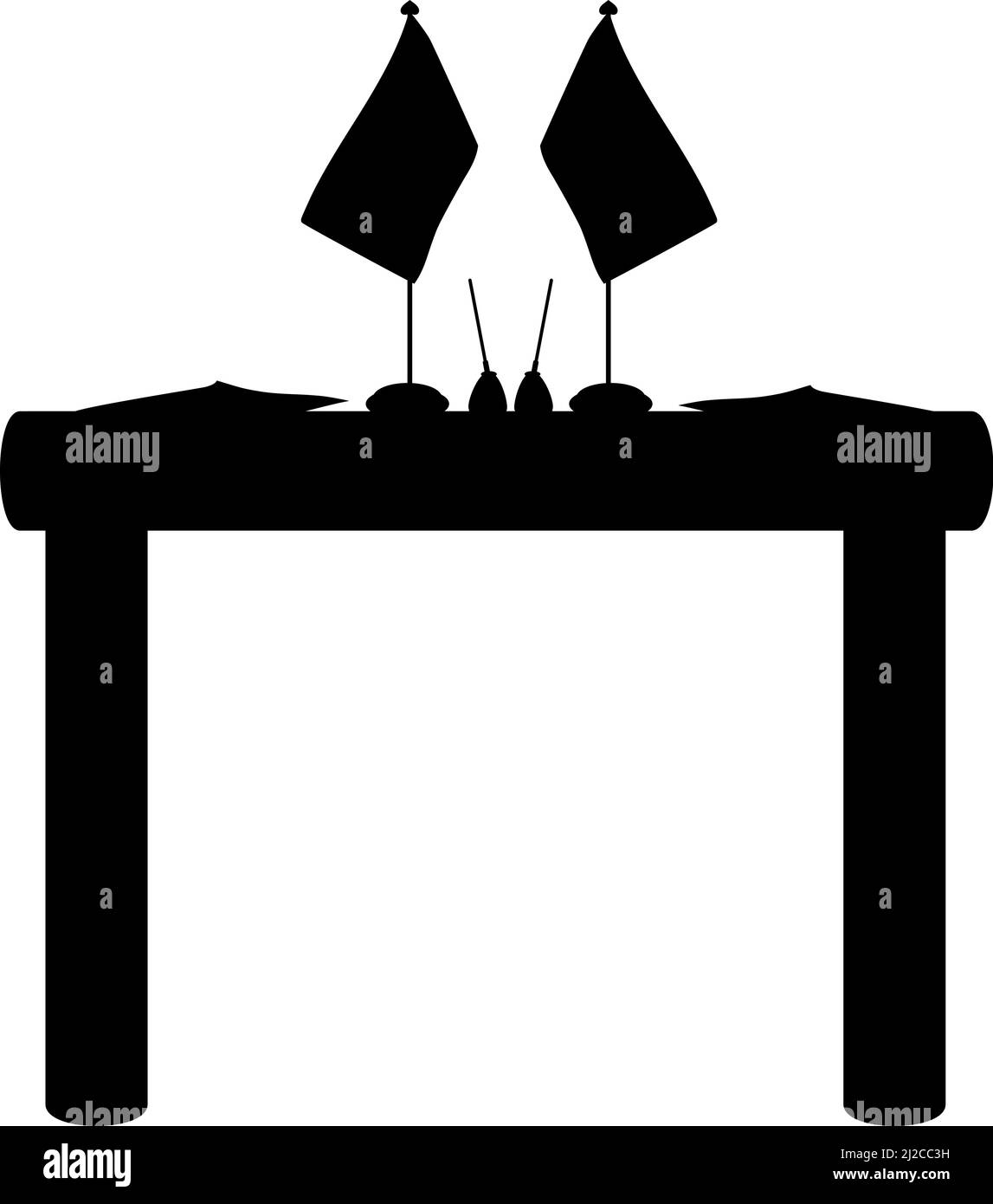 Silhouette table for political negotiations with flags of different countries Stock Vector