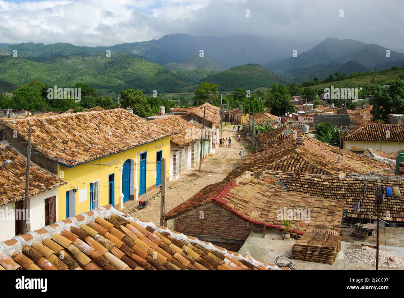 View of a street in the beautiful village of Trinidad, Cuba Stock Photo