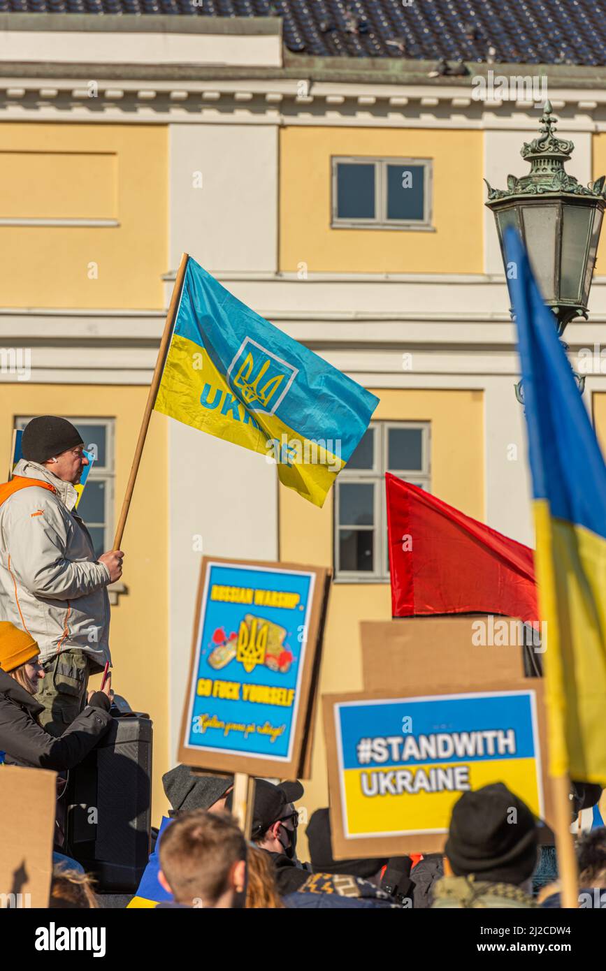 Gothenburg, Sweden - February 27 2022: War protest supporting Ukraine at Gustaf Adolfs square Stock Photo