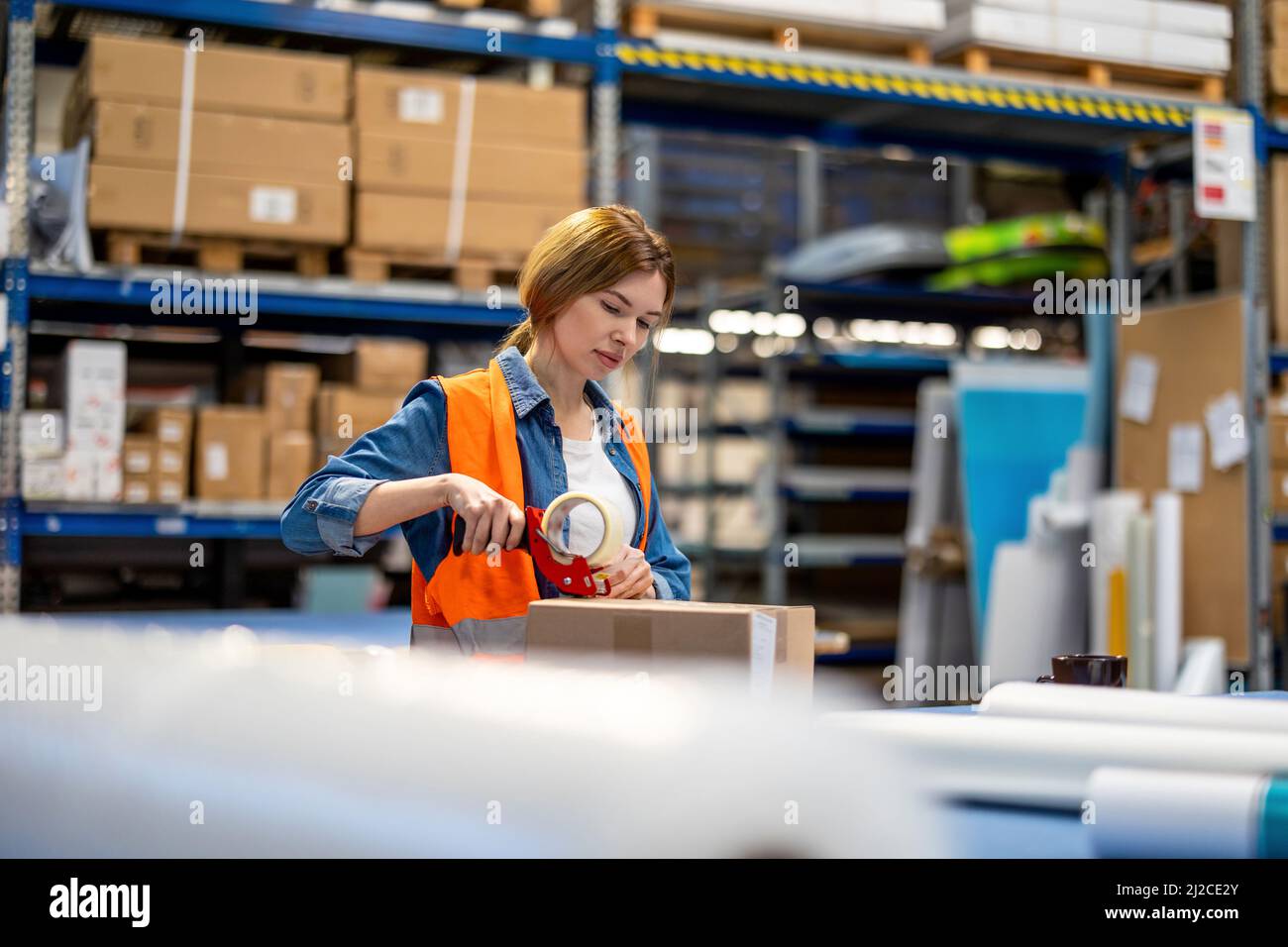 Young woman working in an industrial place of work Stock Photo