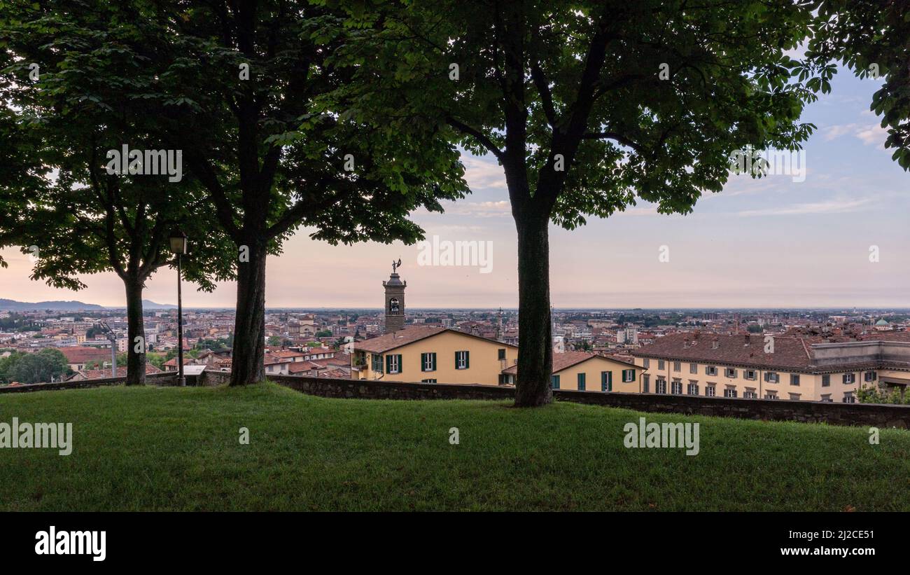 A stunning view of Bergamo city in Italy during a cloudy sunset Stock ...