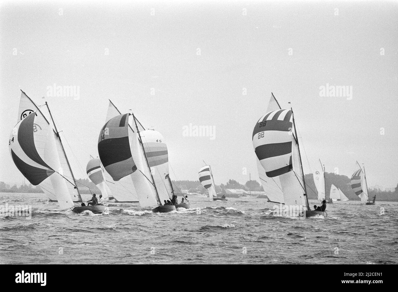 Dutch Sailing Championship, Regenboogklasse on Alkmaardermeer, overview ca. July 10, 1976 Stock Photo