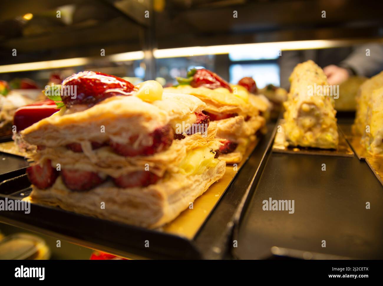 Chocolate Mixed Fruit Strawberry fancy cakes Stock Photo