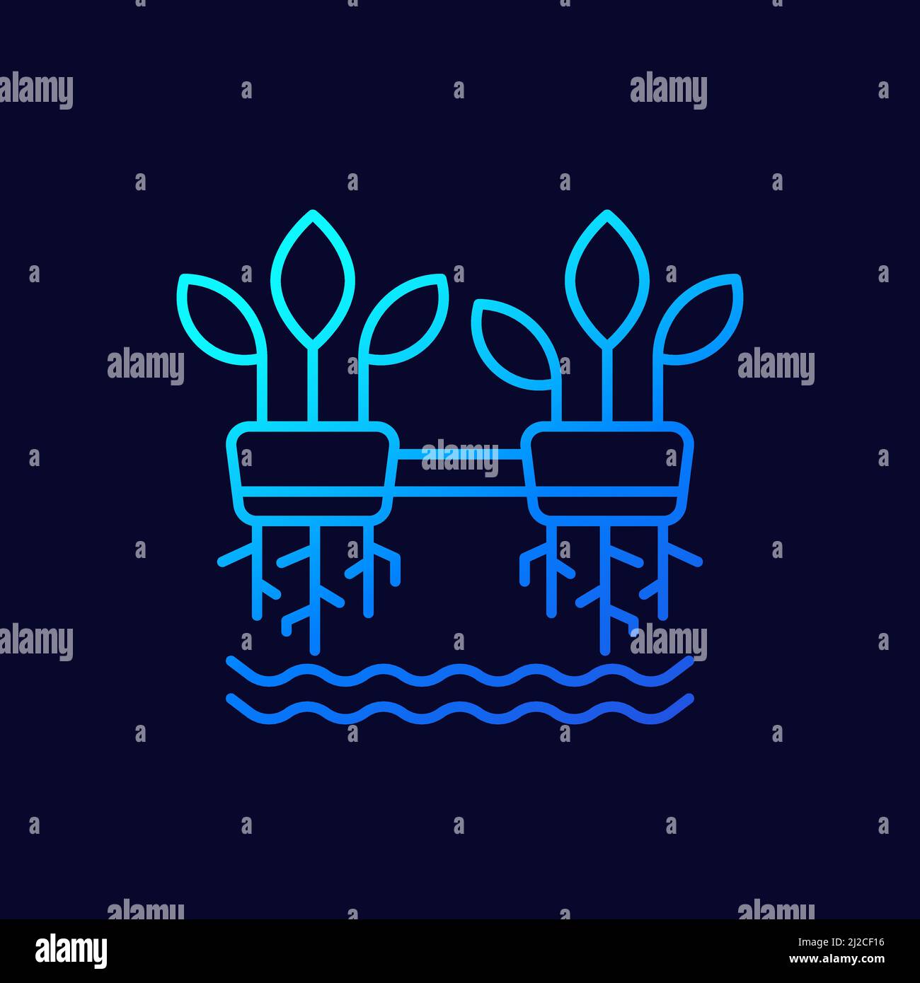 Hydroponics line vector icon with plants Stock Vector