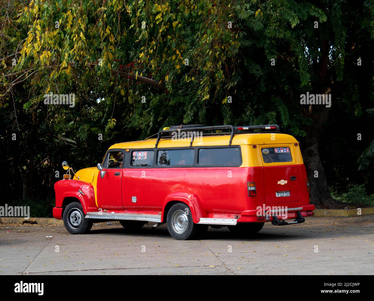 Large Cuban taxi cap in a parking lot in Trinidad, Cuba. Stock Photo