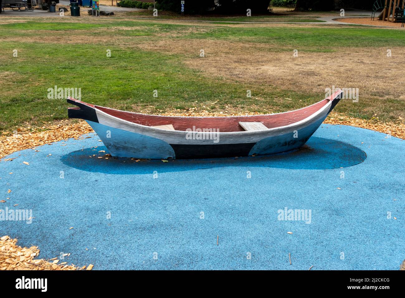 WA USA circa August 2021 View of a wooden canoe display at