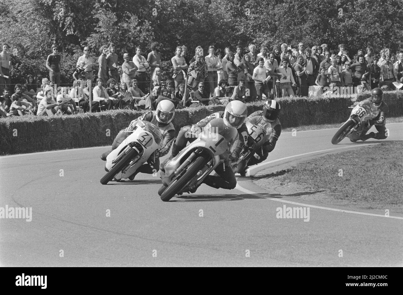 International motorcycle racing circuit Sloten, from left to right: H. van de Pol (no.31), Rob van Zanten (no.1), and R. Zellmor (no.56) ca. 8 August 1976 Stock Photo