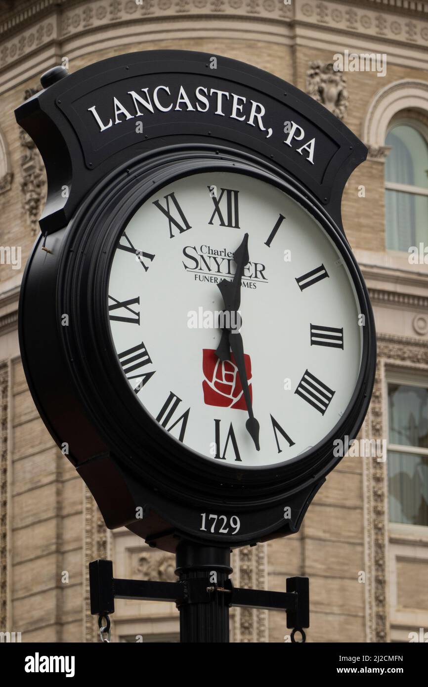 Local clock outside of the Marriott hotel in downtown Lancaster PA