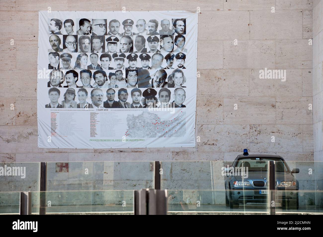 Palermo, Italy 18/07/2012: Poster with the faces of the visctims of mafia on the walls of the Court of Palermo. ©Andrea Sabbadini Stock Photo