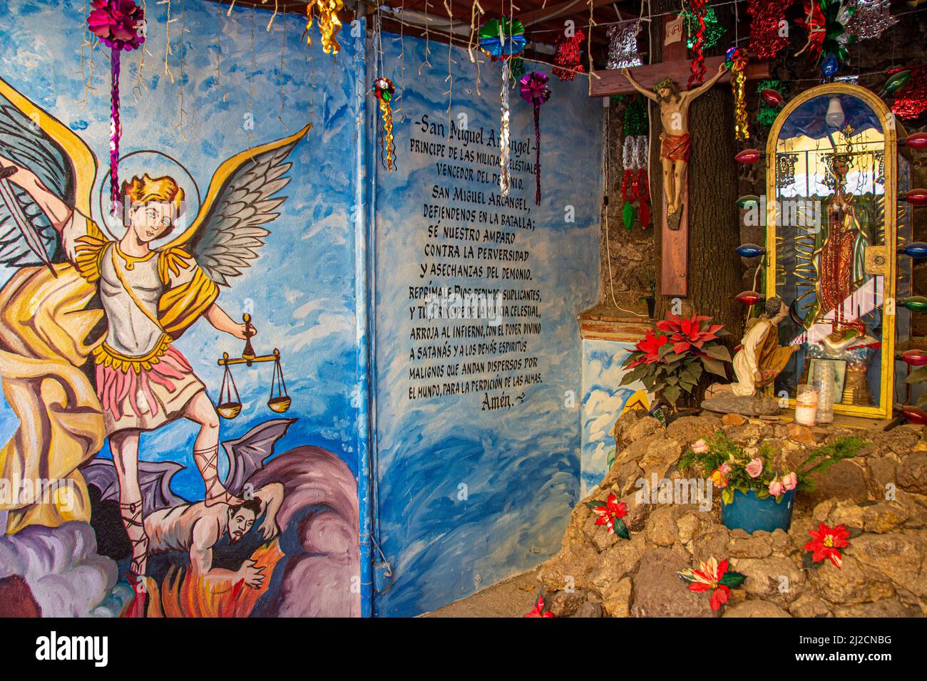 An alter honoring the Virgin Mary/Virgin of Guadalupe. San Miguel de Allende, Guanajuato, Mexico Stock Photo
