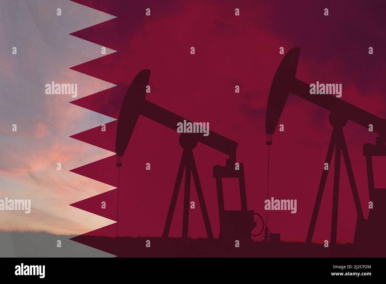 Qatar oil industry concept, industrial illustration. Qatar flag and oil