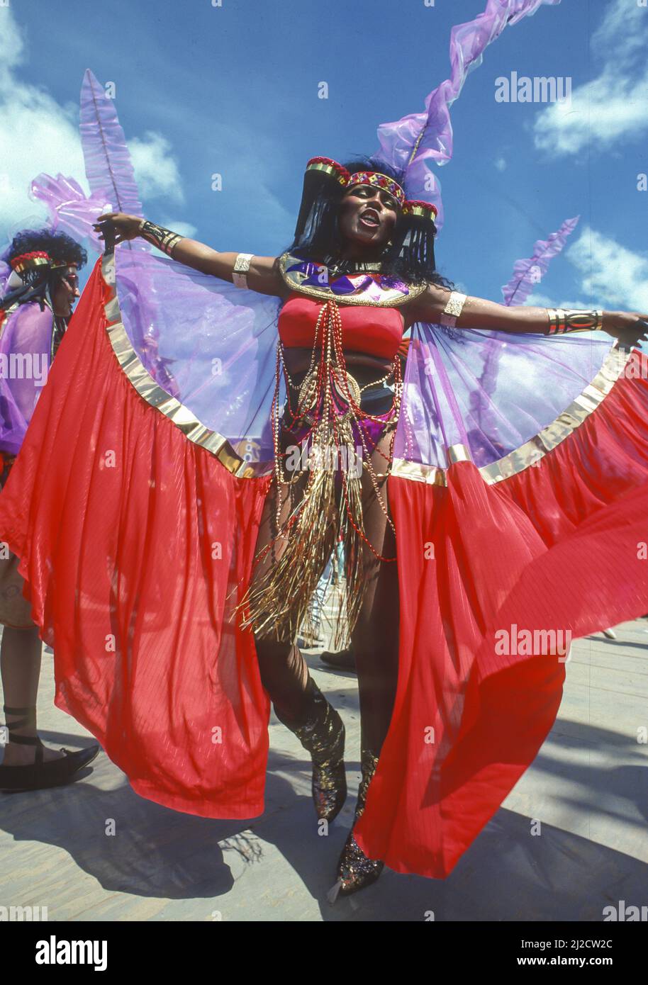 PORT OF SPAIN, TRINIDAD - Carnival dancer in costume. Stock Photo