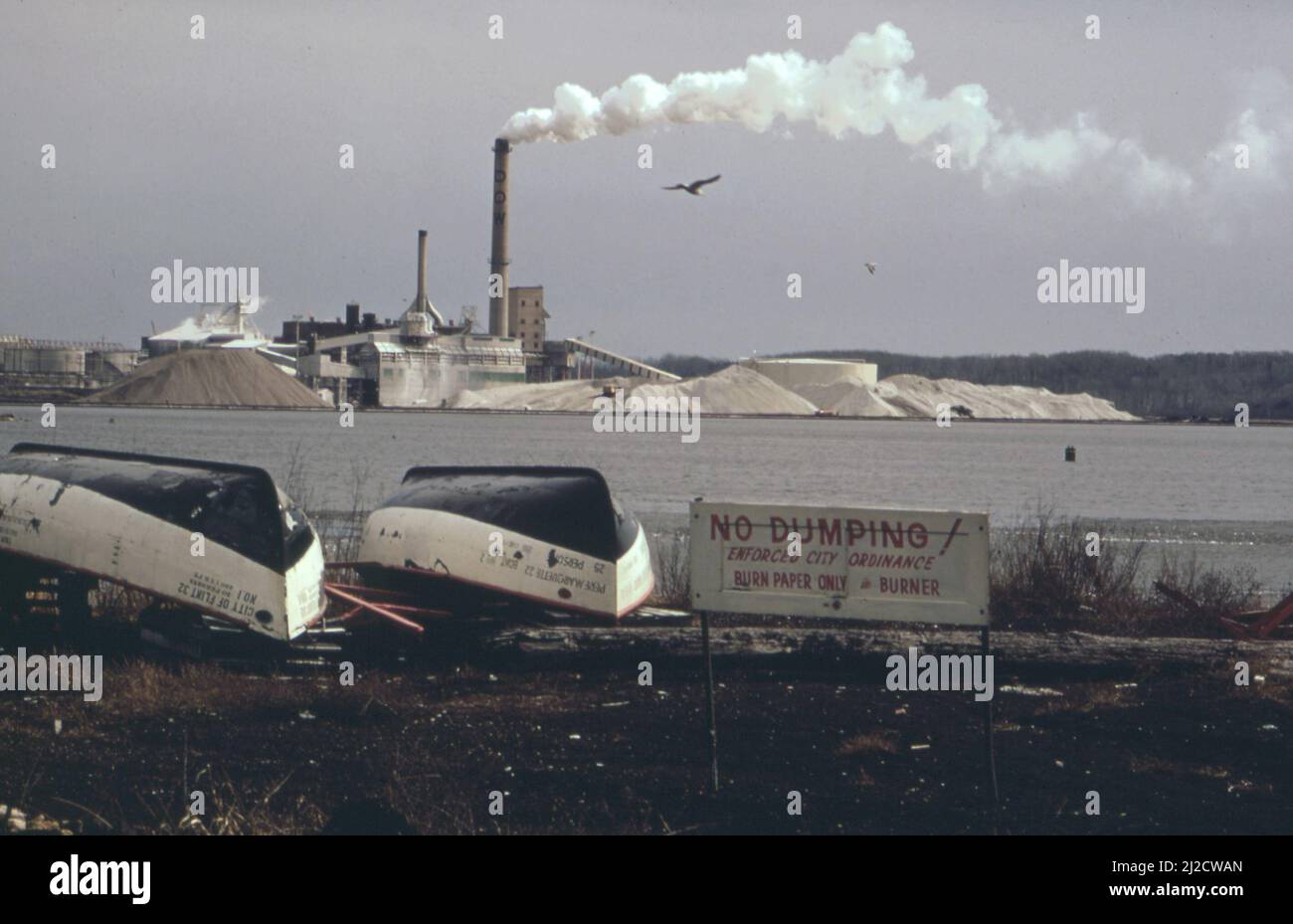 Dow chemical plant on far side of Lake Michigan  ca.  1973 Stock Photo