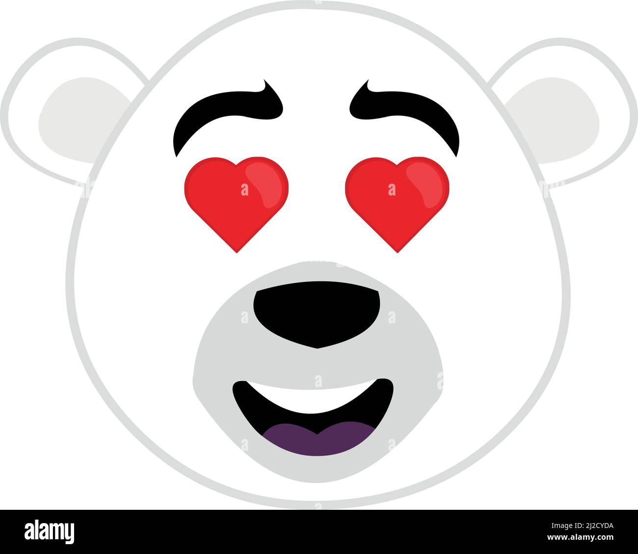 Vector illustration of the face of a cartoon polar bear with eyes in the shape of hearts Stock Vector