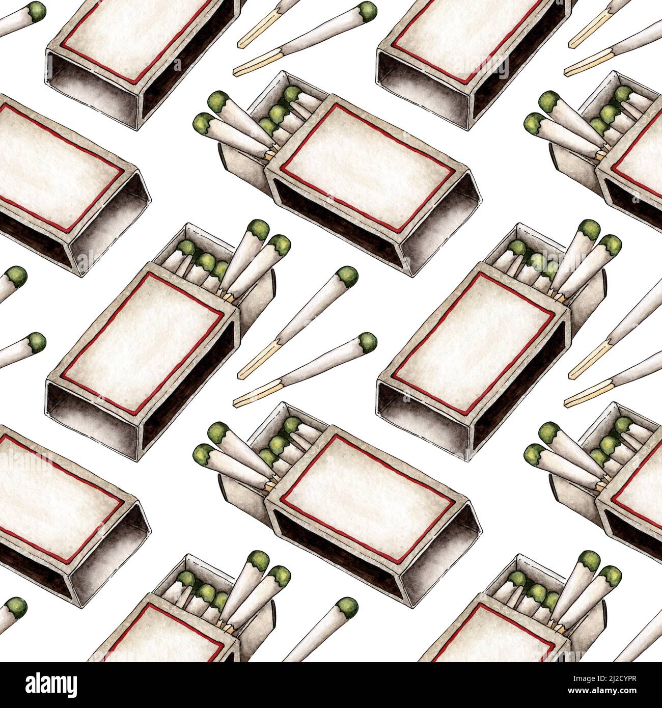 Match Box Stick Patterns Watercolor illustration of matchbox pattern, hunting matches. Seamless ...